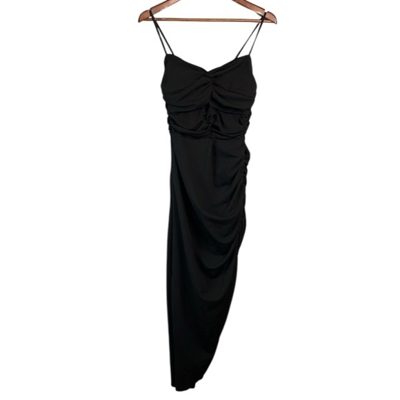 Abercrombie & Fitch NWT Ruched Front Cutout Asymmetrical Midi Dress Black Size M - Picture 3 of 15